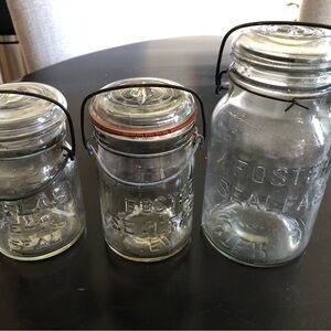 2 Vintage Foster Sealfast jars and 1 Atlas E-Z Seal canning jar